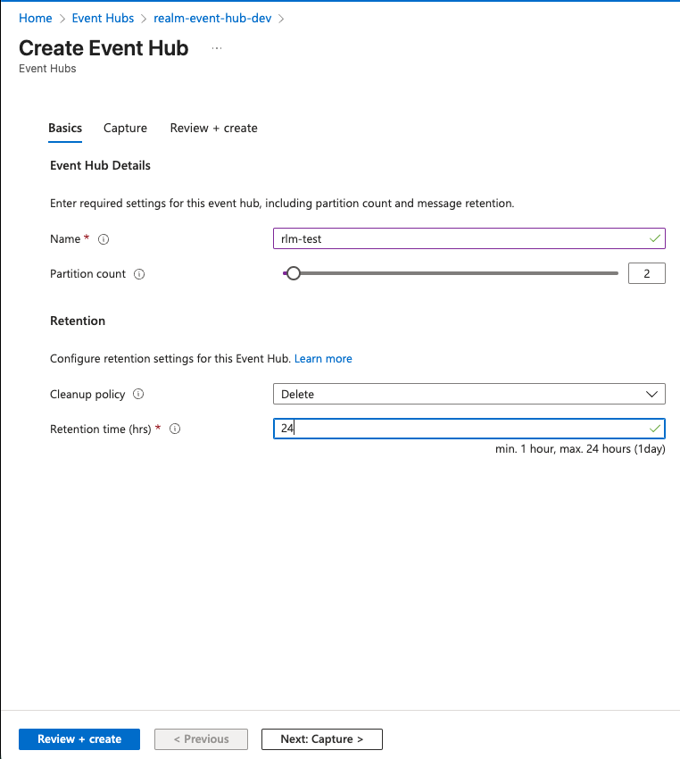 Create Event Hub Form