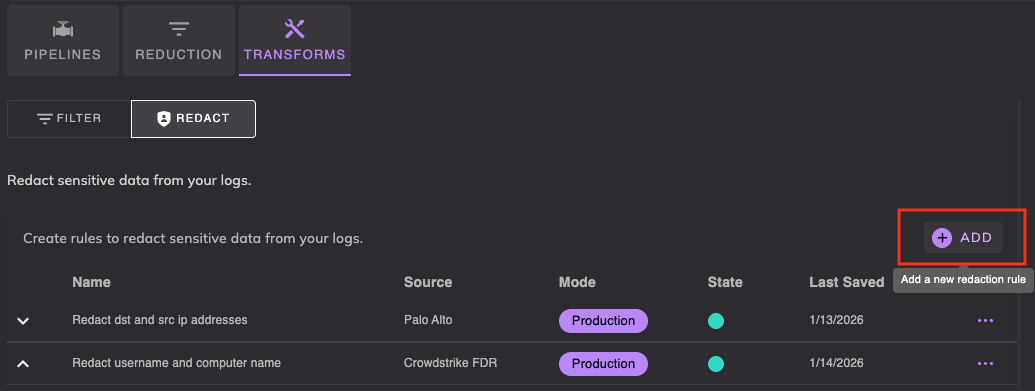 redaction rule creation