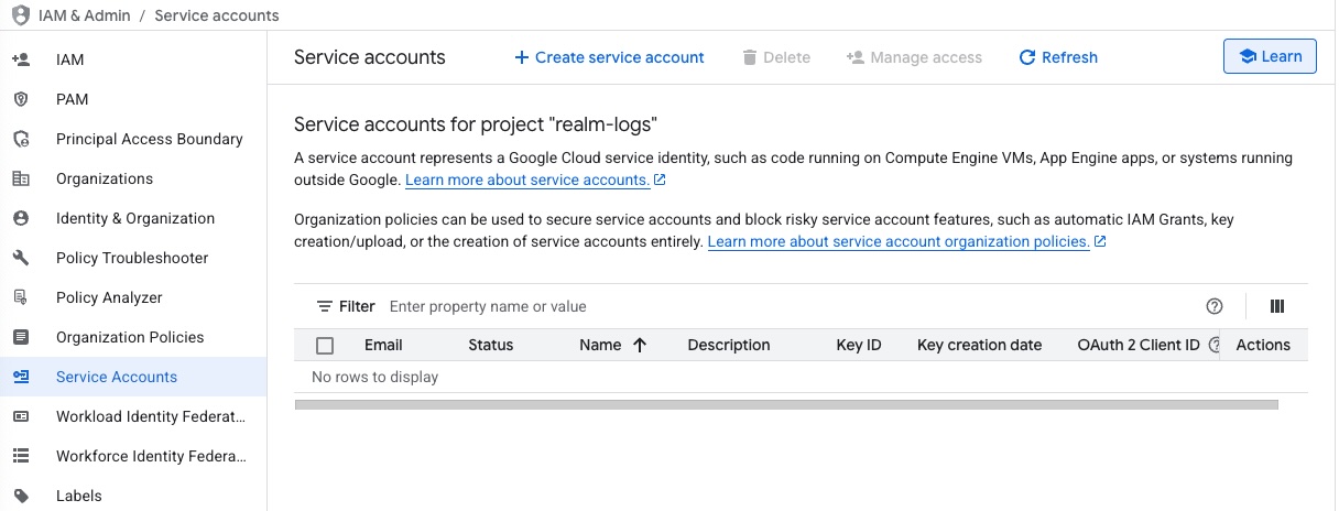Create Service Account