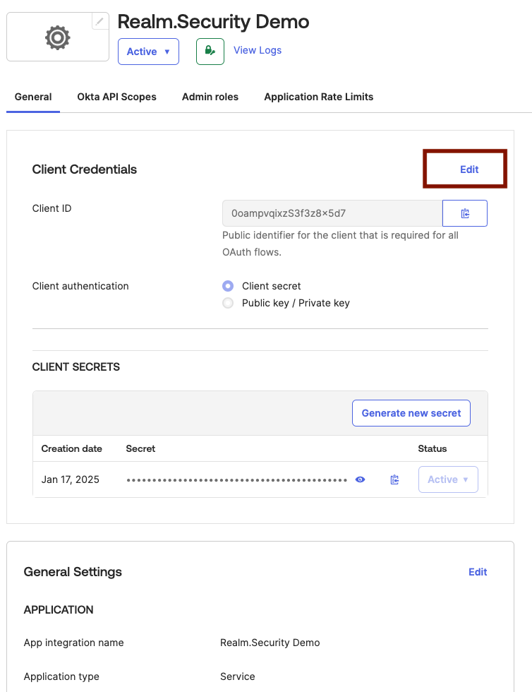 Okta Client credentials