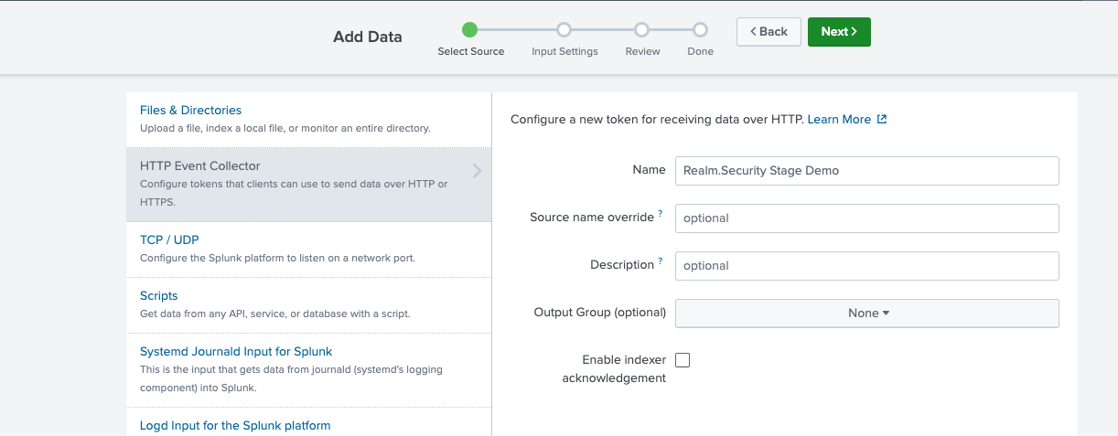 Splunk Config token form