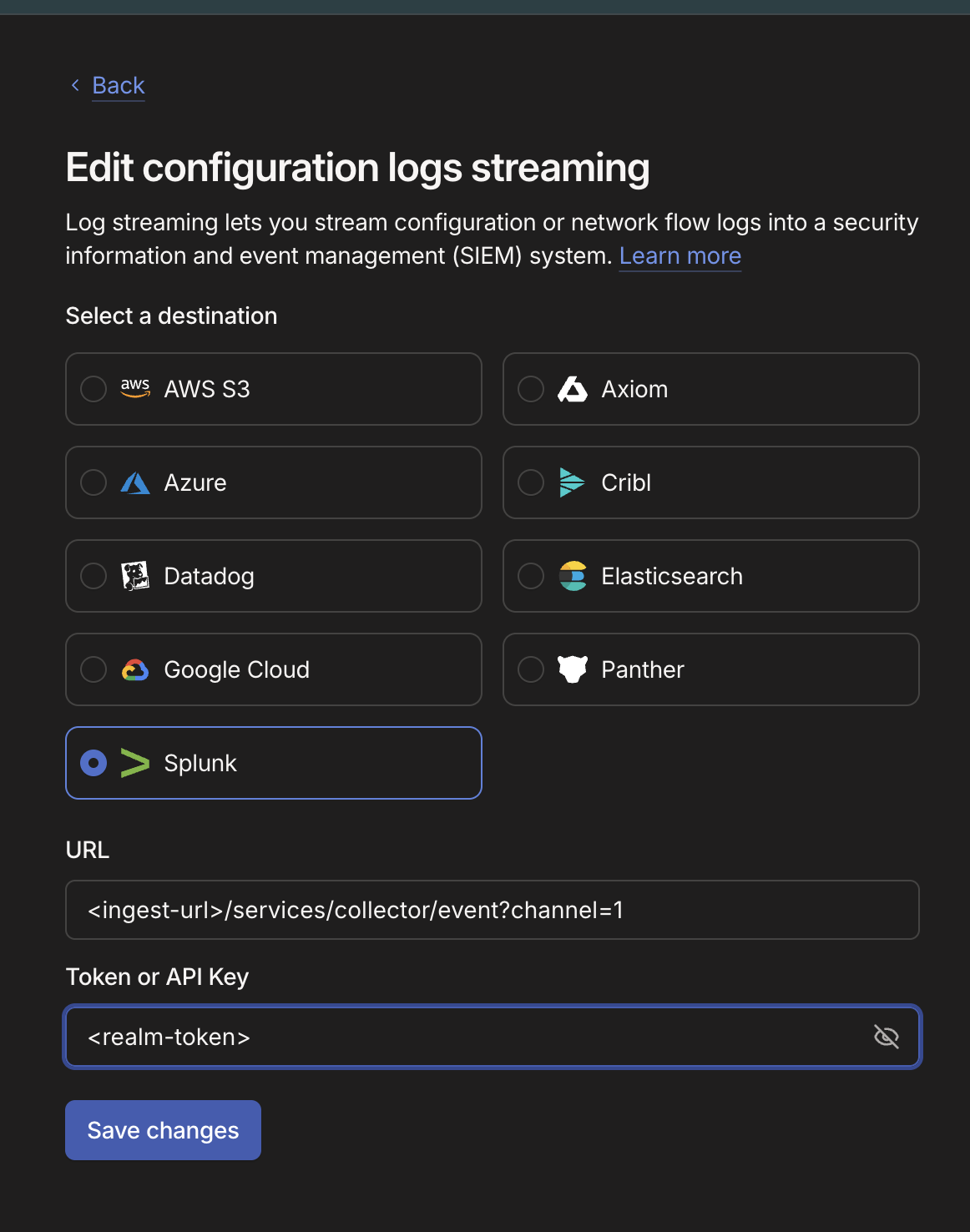 Tailscale Log Streaming Configuration